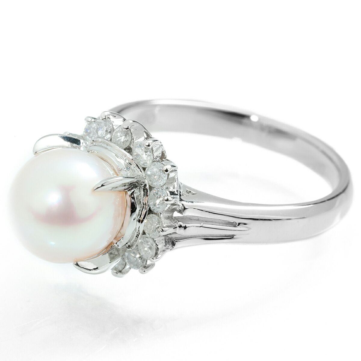 Pt900 アコヤ本真珠リング　12号　パール　ダイヤモンド Pt900 アコヤ本真珠リング12号パールダイヤモンド