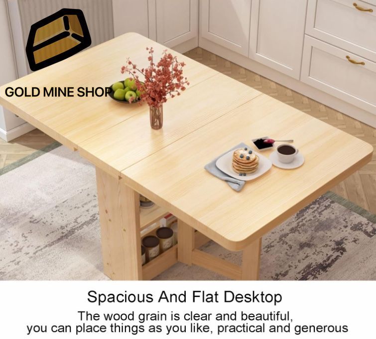 無垢材の折りたたみ式キッチンテーブル 二層収納ラック付きドロップ