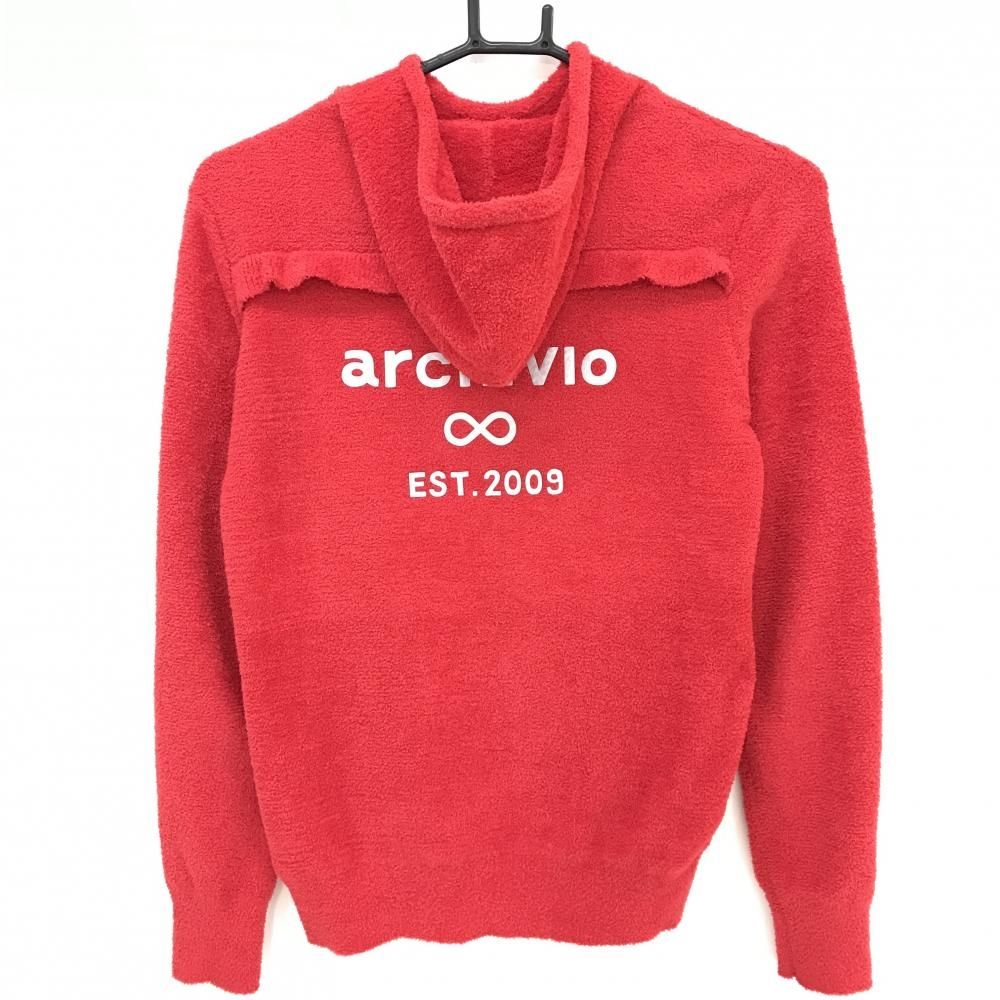 無料の 超 アルチビオ フード付セーター レッド モールニット エナメルワッペン レディース 36 S ゴルフウェア archivio