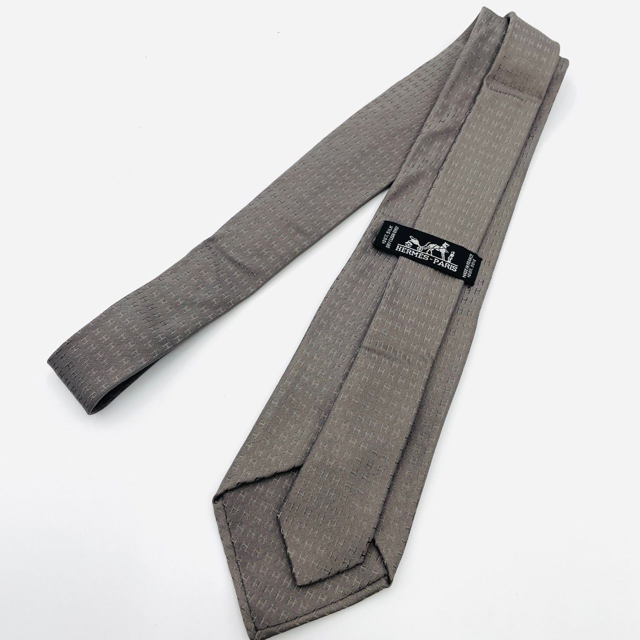 エルメス HERMES ネクタイ ファソネ シルク100% グレー Hロゴ メンズ