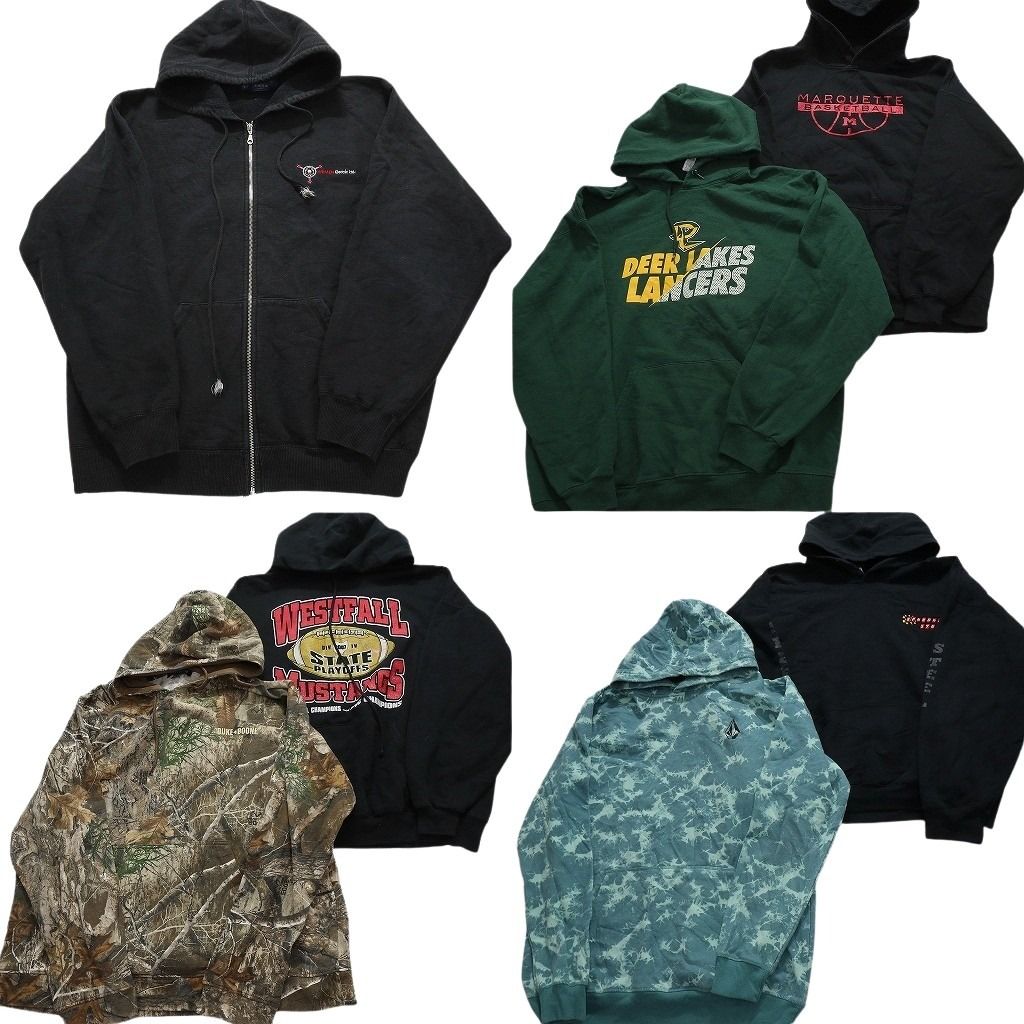 古着卸 まとめ売り カラー パーカー スウェット 7枚セット (メンズ XL ) タイダイ リアルツリーカモ 迷彩 総柄 ブラック 中古 古着 MX6109