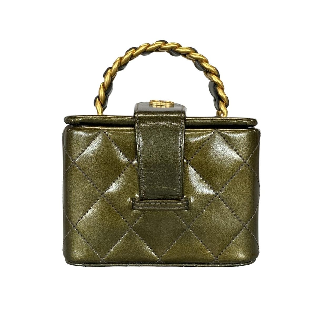 CHANEL シャネル バニティバッグ マトラッセ カーキ ゴールド金具 ミニバッグ レザー