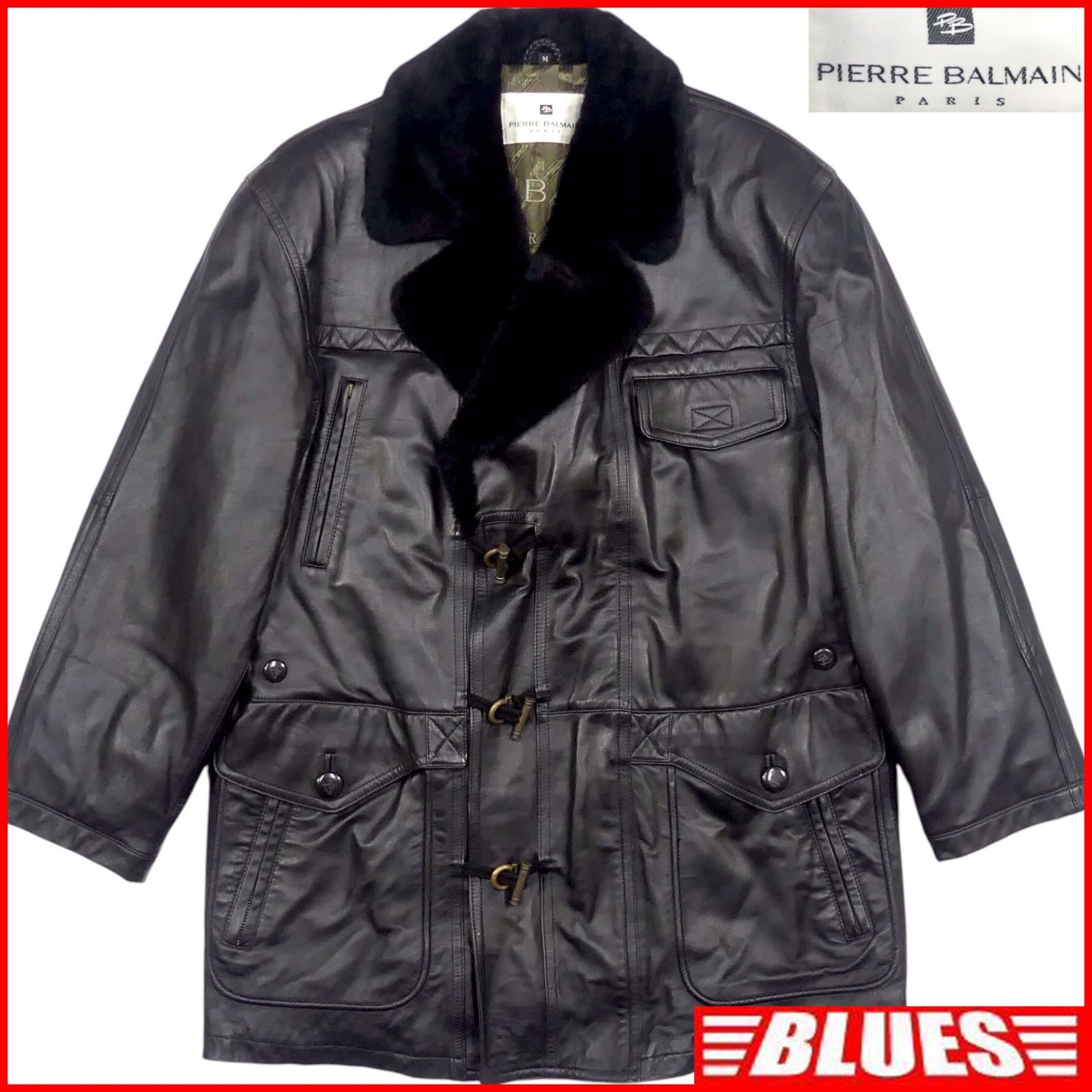 BALMAIN ラムレザー ムートンコート 即決☆PIERRE BALMAIN☆メンズ M ムートンコート ピエール