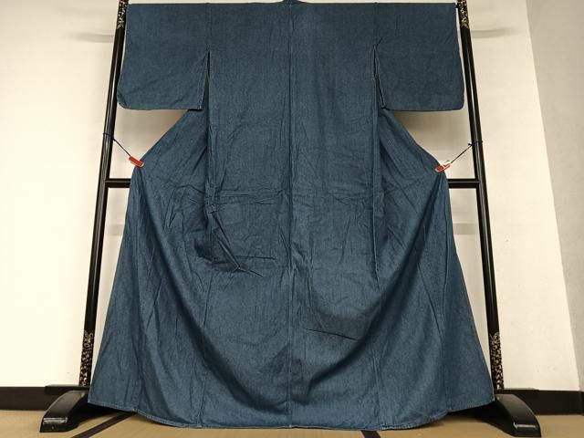 平和屋着物▽デニム着物　小紋　単衣　デニム地　青藍色　ロング丈　綿　逸品　AAAY0311zg 平和屋着物▽デニム着物 小紋 単衣 デニム地 青藍色 ロング丈 綿 逸品