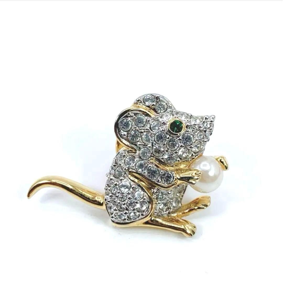 SWAROVSKI スワロフスキー ブローチ ピンバッチ マウス パール