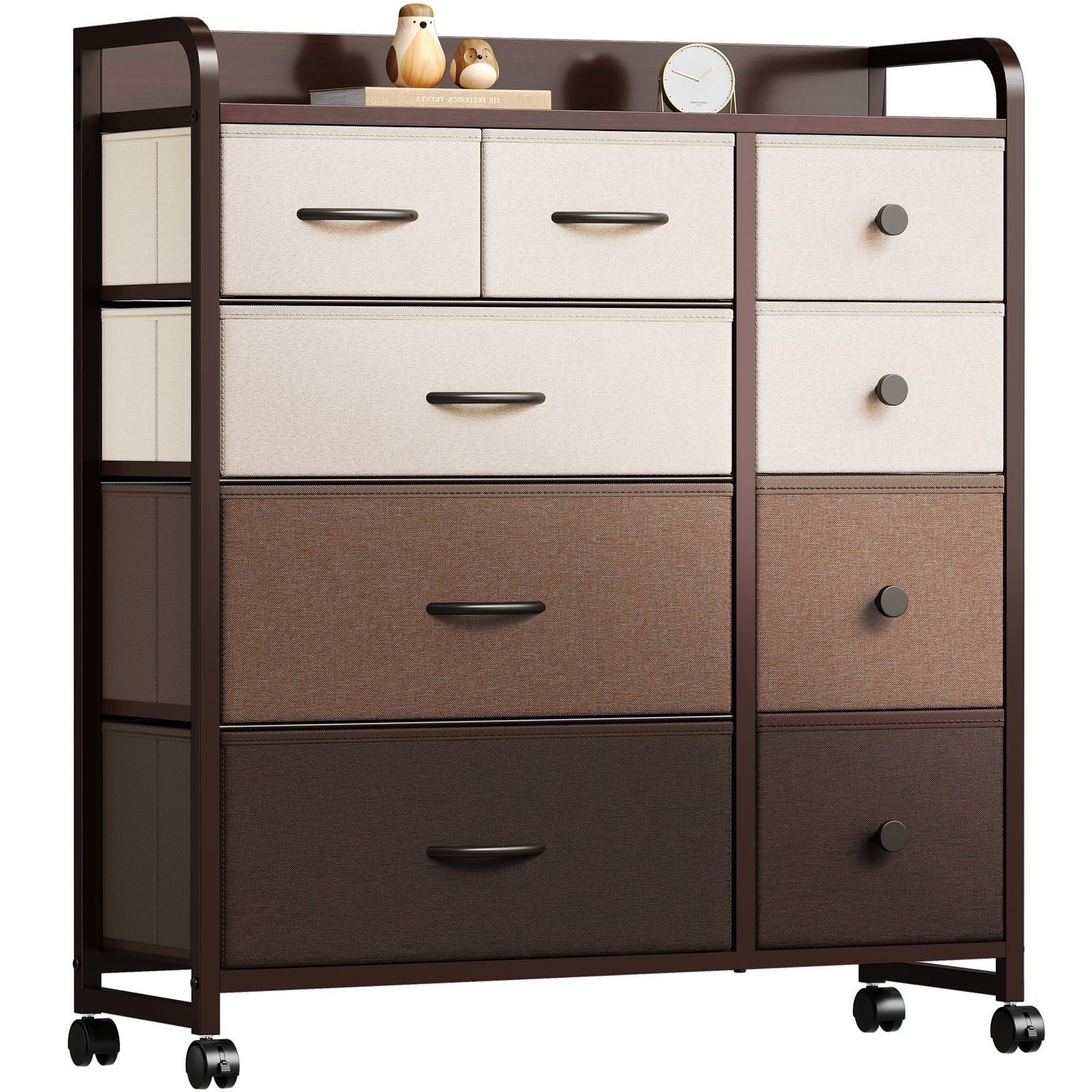 YeTom タンス 収納 チェスト 洋服収納 おしゃれ 洋服タンス キャスター付き 大容量 衣装棚 衣裝ケース リビング 引き出し 脱衣所 棚 衣類チェスト 箪笥 木製天板付き 和風 布製引き出し 転倒防止 安定感 L83×W29×H96cm 4段9杯