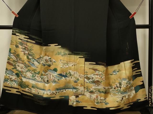 逸品❇️作家もの豪華暈し染め金彩刺繍黒留袖比翼仕立て❇️ ５つ紋‥６点フルセット 平和屋着物○豪華黒留袖 作家物 絞り 駒刺繍 飛鶴辻が花 暈