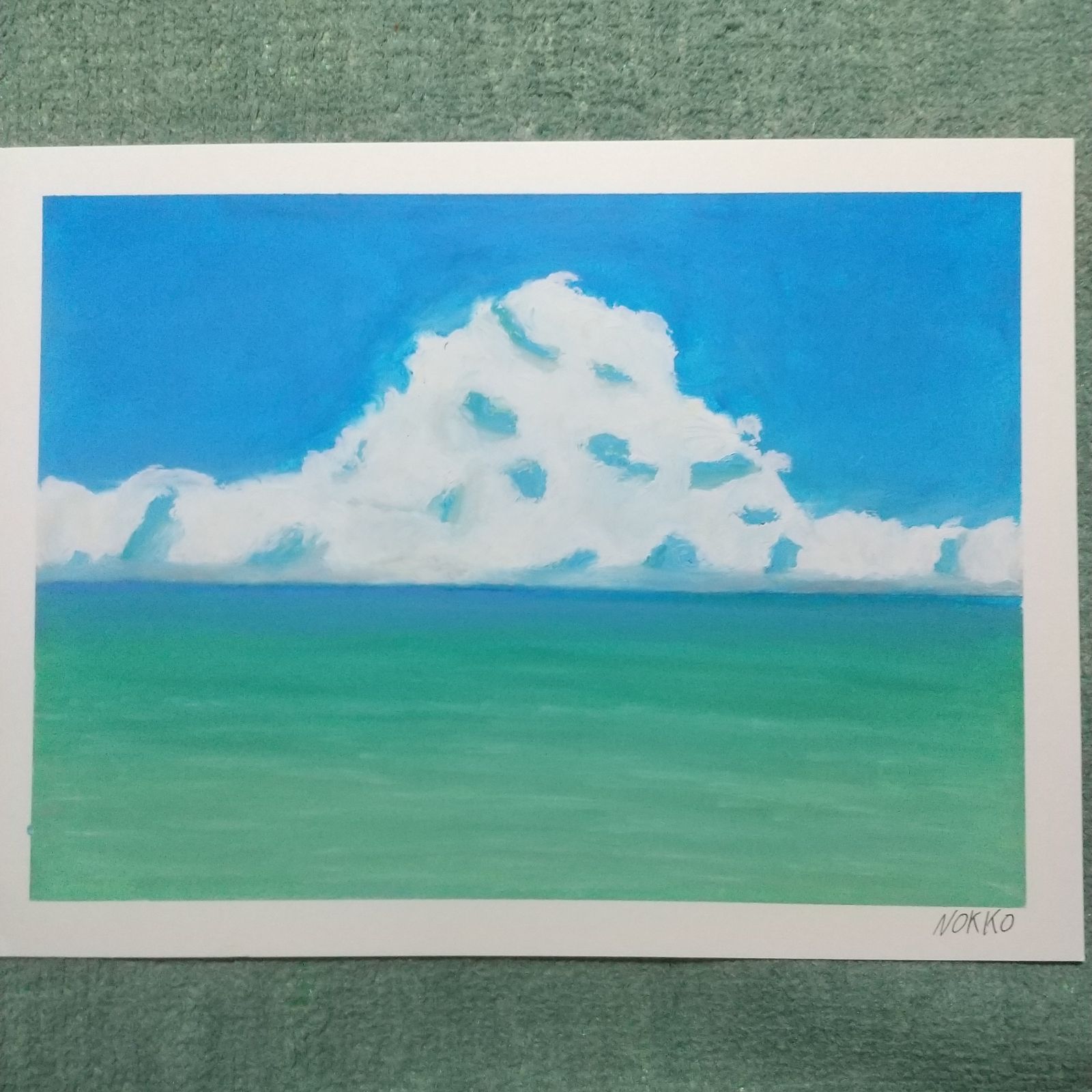 額なし オイルパステル画 夏の雲と海 原画１点物 A4サイズ - ノッコズ