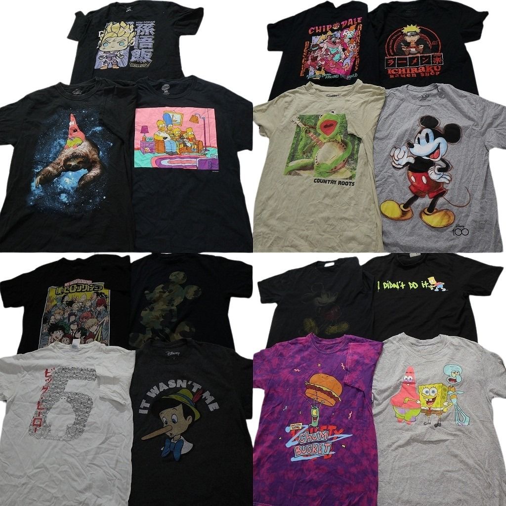 古着卸 まとめ売り キャラクター 半袖Tシャツ 15枚セット メンズ M ディズニー ヒロアカ ナルト ドラゴンボール 古着 NC3876