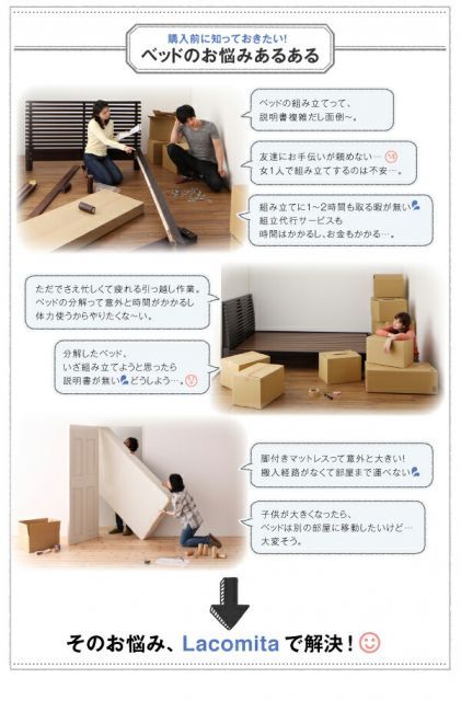 工具いらずの組み立て・分解簡単収納ベッド Lacomita ラコミタ ボンネルコイルマットレス付き シングル【代引不可】