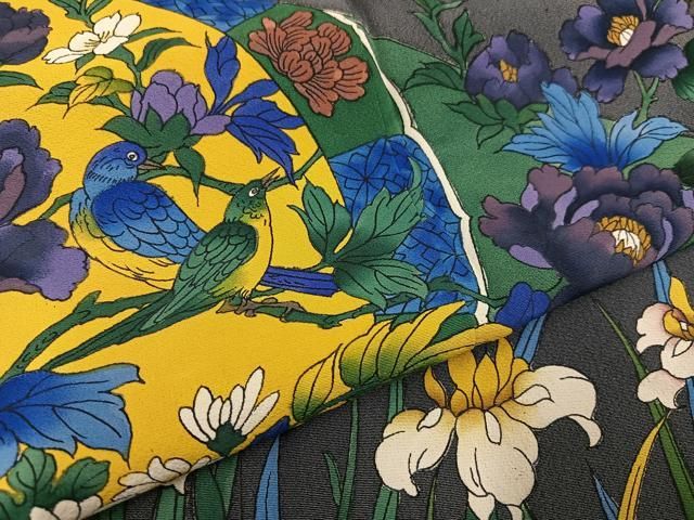 平和屋着物●友禅作家　河野栖山　訪問着　手描き　花鳥唐草文　暈し染め　正絹　逸品　AABB2930ph 平和屋着物○友禅作家 河野栖山 訪問着 手描き 花鳥唐草文 暈し染め