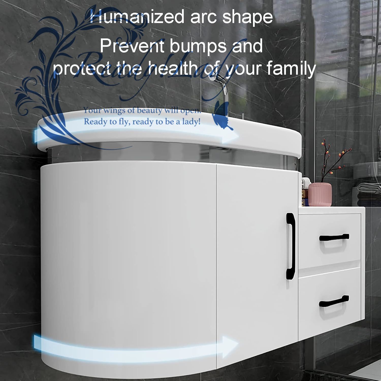 モダンなウォールマウントフローティングバスルーム化粧台セット 白い化粧台