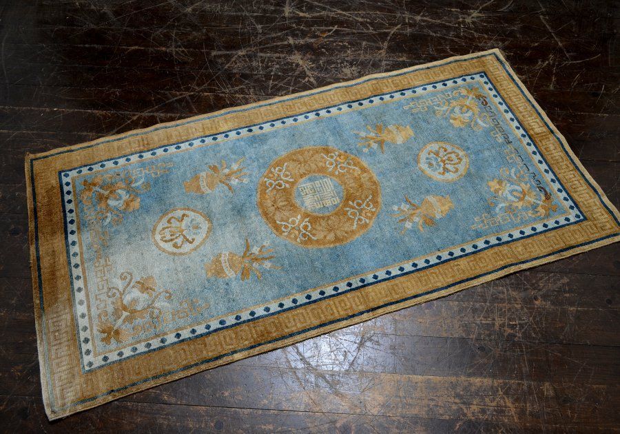 蔵A5415a 古い緞通 段通 敷物 絨毯 木綿 堺赤穂鍋島