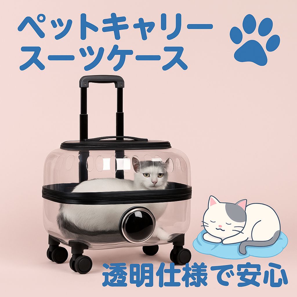 猫用 キャリーバッグ キャリーケース付 透明 ペット用 旅行用 トロリー