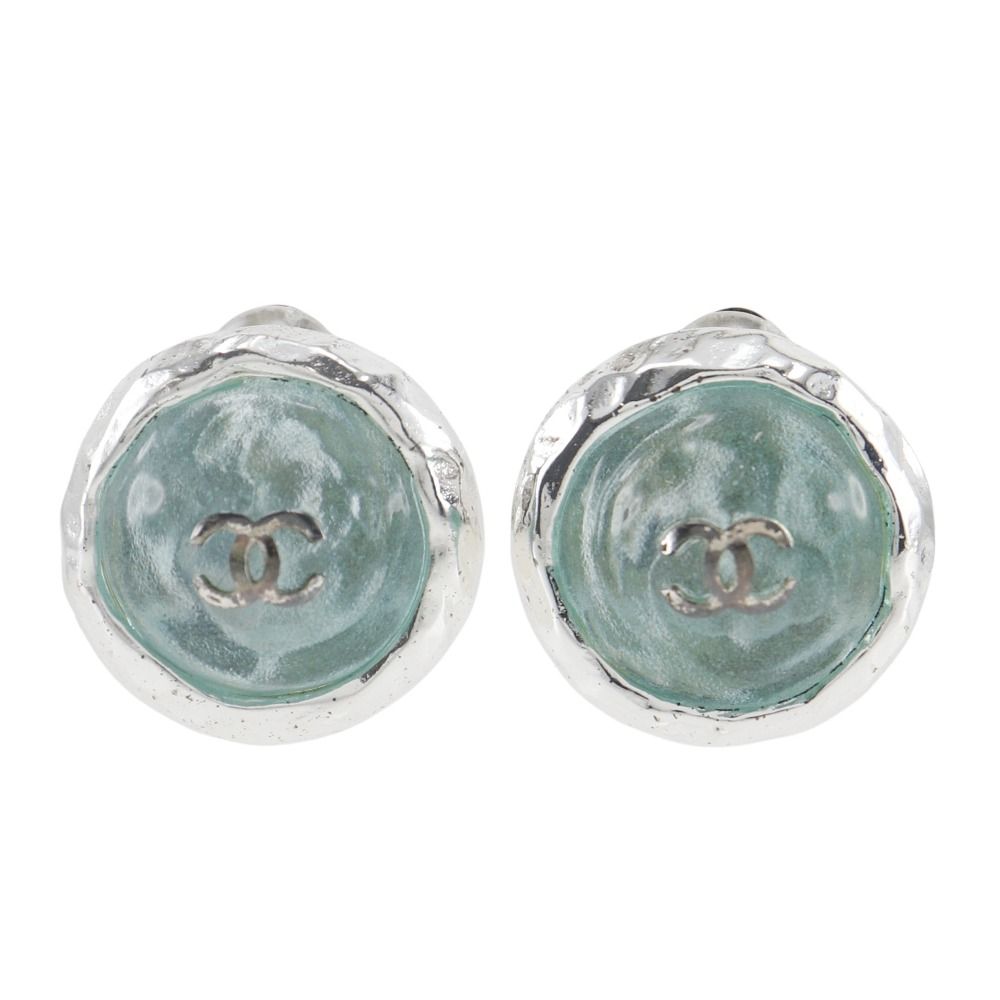 CHANEL シャネル ココマーク ヴィンテージ 金属製 シルバー|水色 98P レディース 20.8g イヤリング