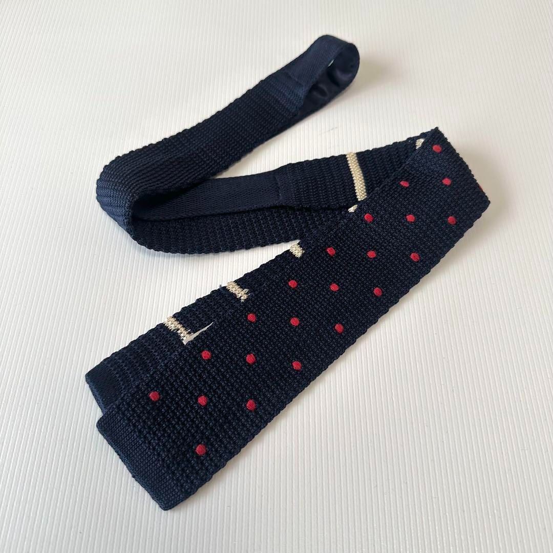 n1 BEAMSビームス ニットタイ レジメンタル柄 ネクタイ ドット柄 紺ネイビー