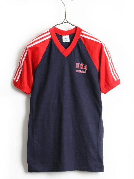 80's USA製 ビンテージ □ ADIDAS アディダス 3ライン フロッキ