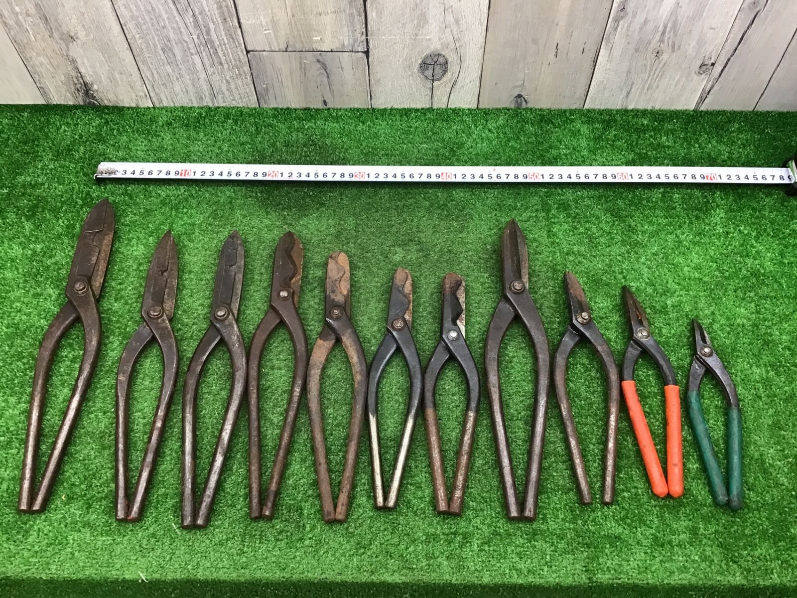 現状品 板金鋏11本 ♪はさみ ばさみ♪直切 角波 丸波等♪刃サビ有♪アクトツール富山店♪Y4