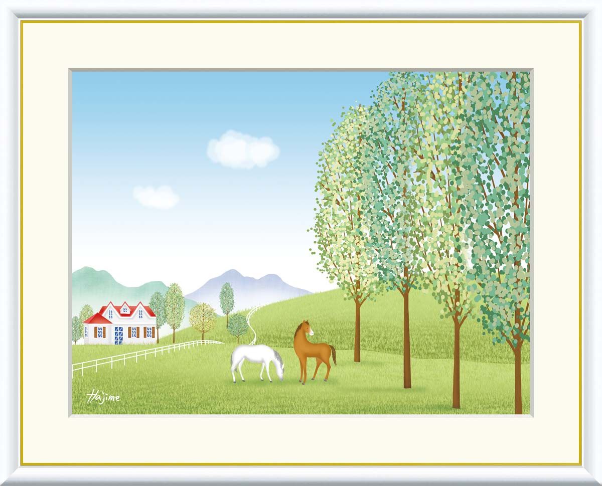 馬の群れ 金色フレーム 油絵 馬 絵画