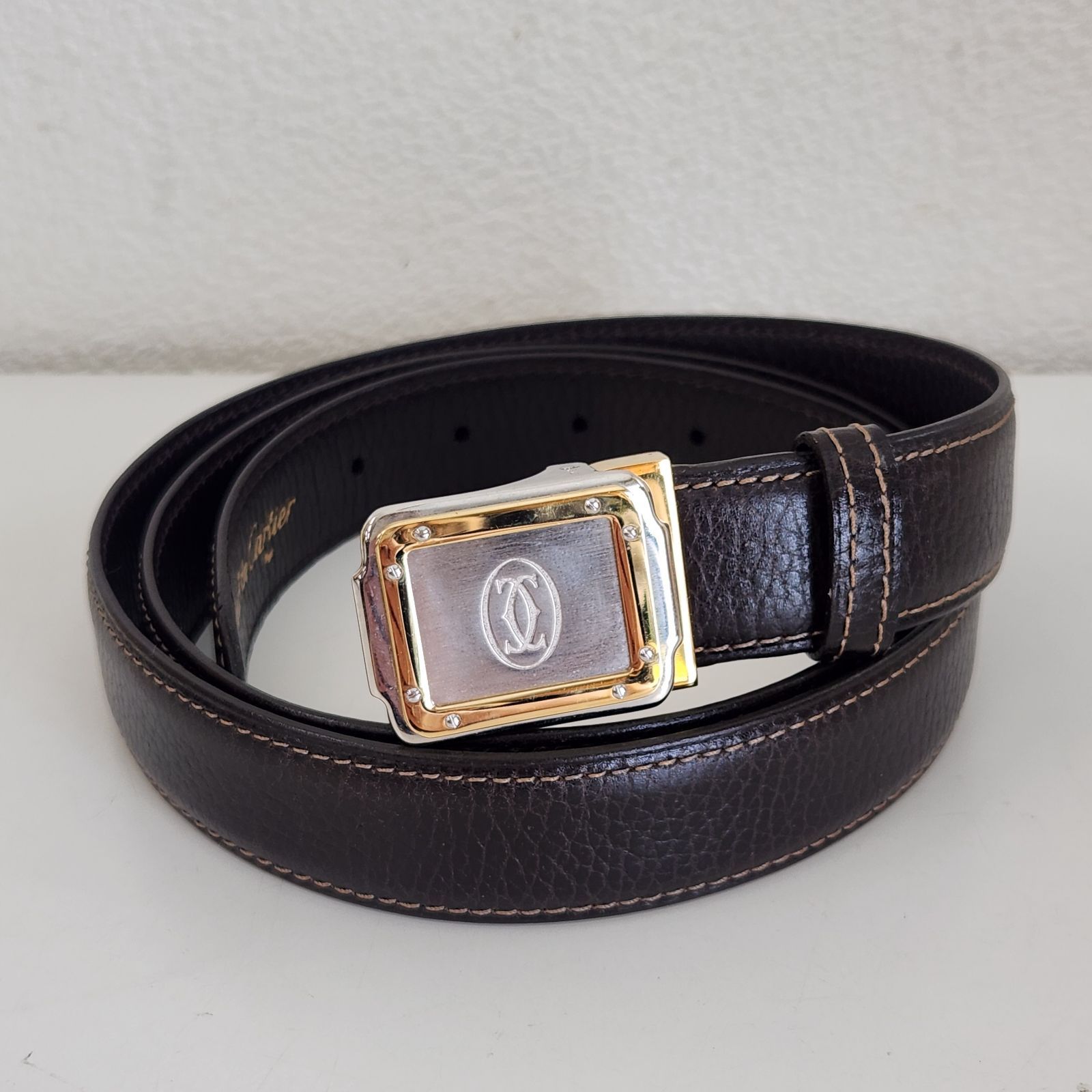 美品】Cartier ベルト サントス マスト レザー ブラウン メンズ