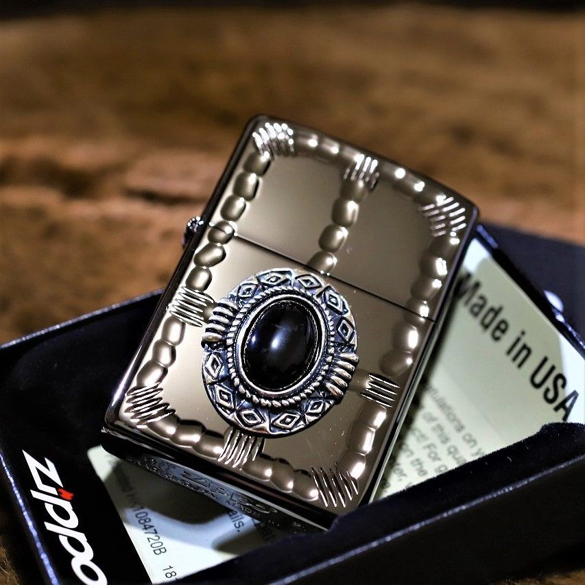 天然石ZIPPO ブラックオニキス パワーストーンジッポ 魔除けジッポ 