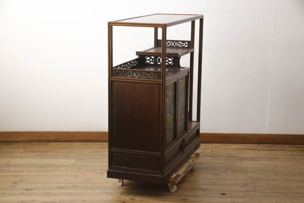 ☆事前問合せ必須☆ 飾り棚 和製アンティーク 紫檀 シタン材 風情 漆絵