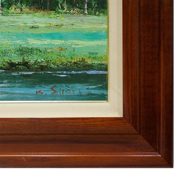 油彩画 F6号 西条巧 「上高地 田代池」 額入り 油絵 真筆 手描き