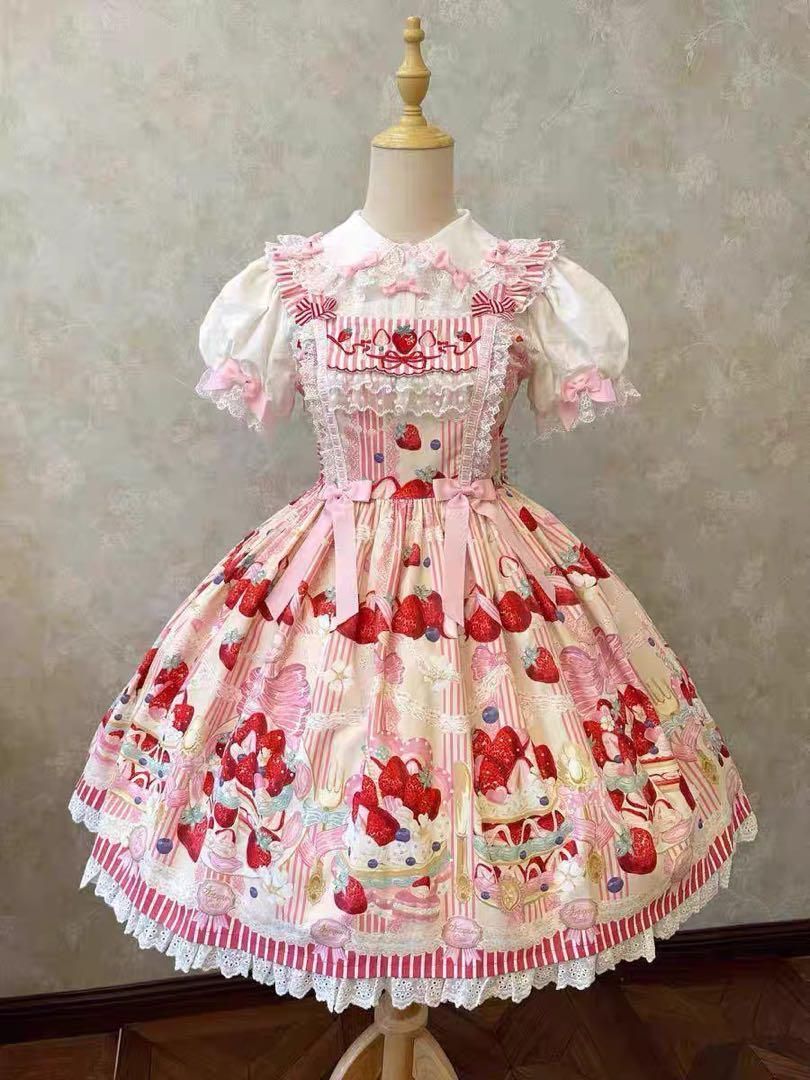 新品未使用ケーキ柄ロリータワンピース 甘ロリ ピンク Mサイズ