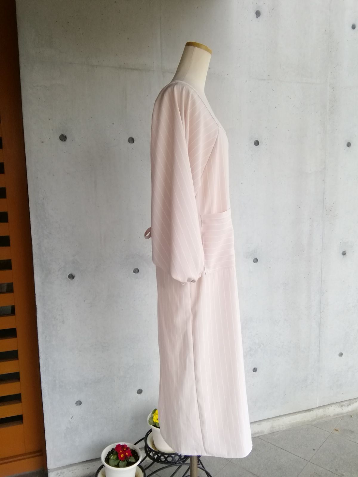 ピンクストライプ着物用割烹着