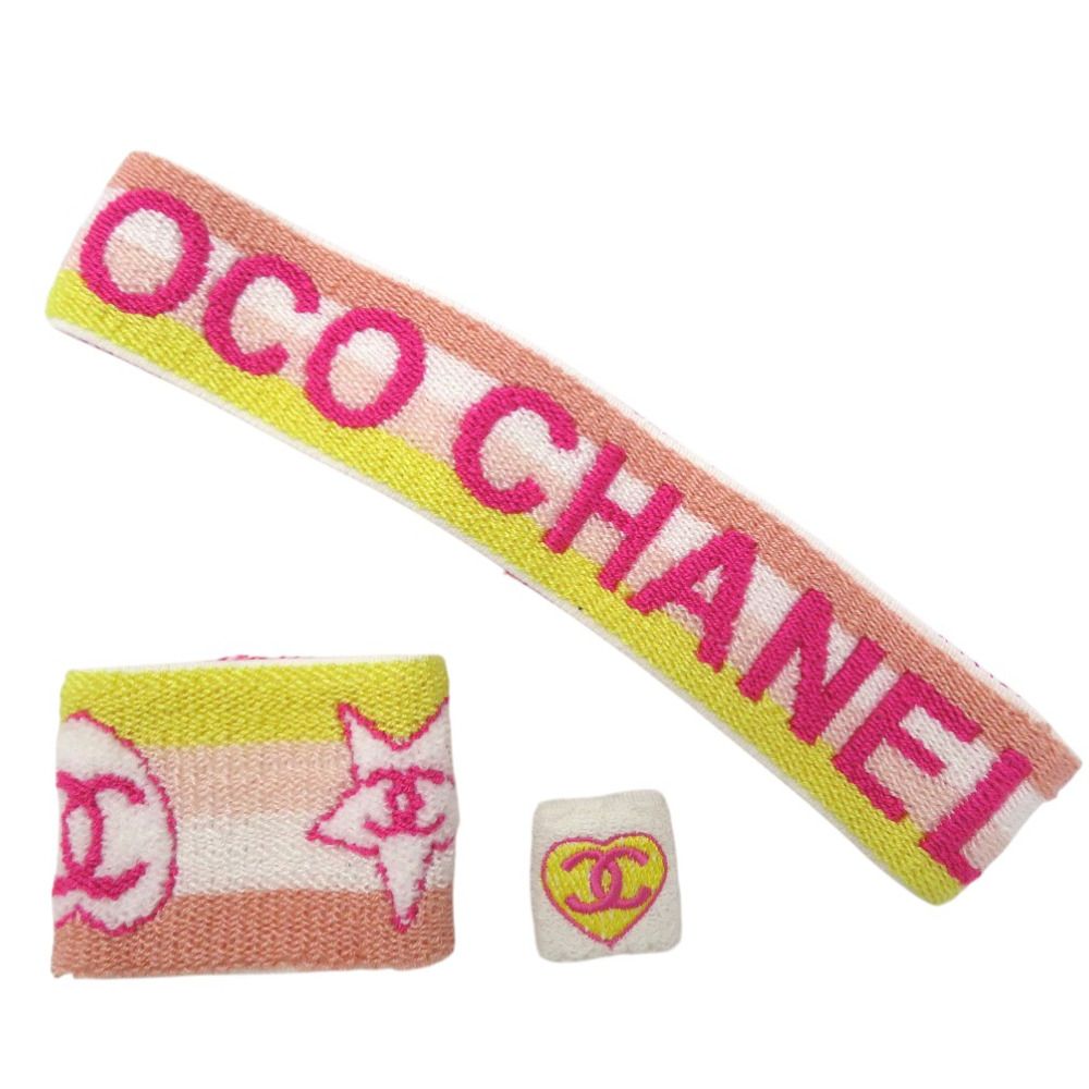 シャネル ココマーク ヘアバンド リストバンド フィンガーバンド 3点セット ファブリック マルチカラー 1472 CHANEL