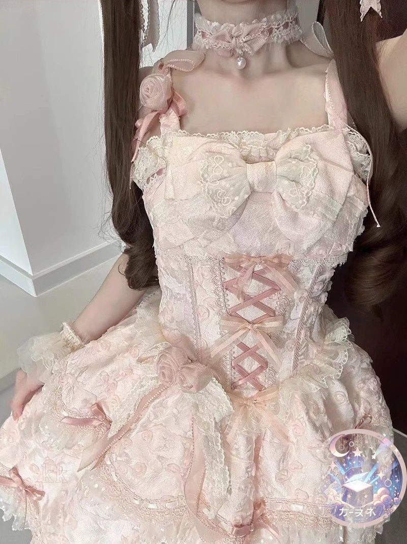 Lolita オリジナルデザイン JSKワンピース - ロリータ風プリンセスドレス 蝶結び付き 甘ロリ洋装 お茶会|イベント|撮影会向け 単品 lo10