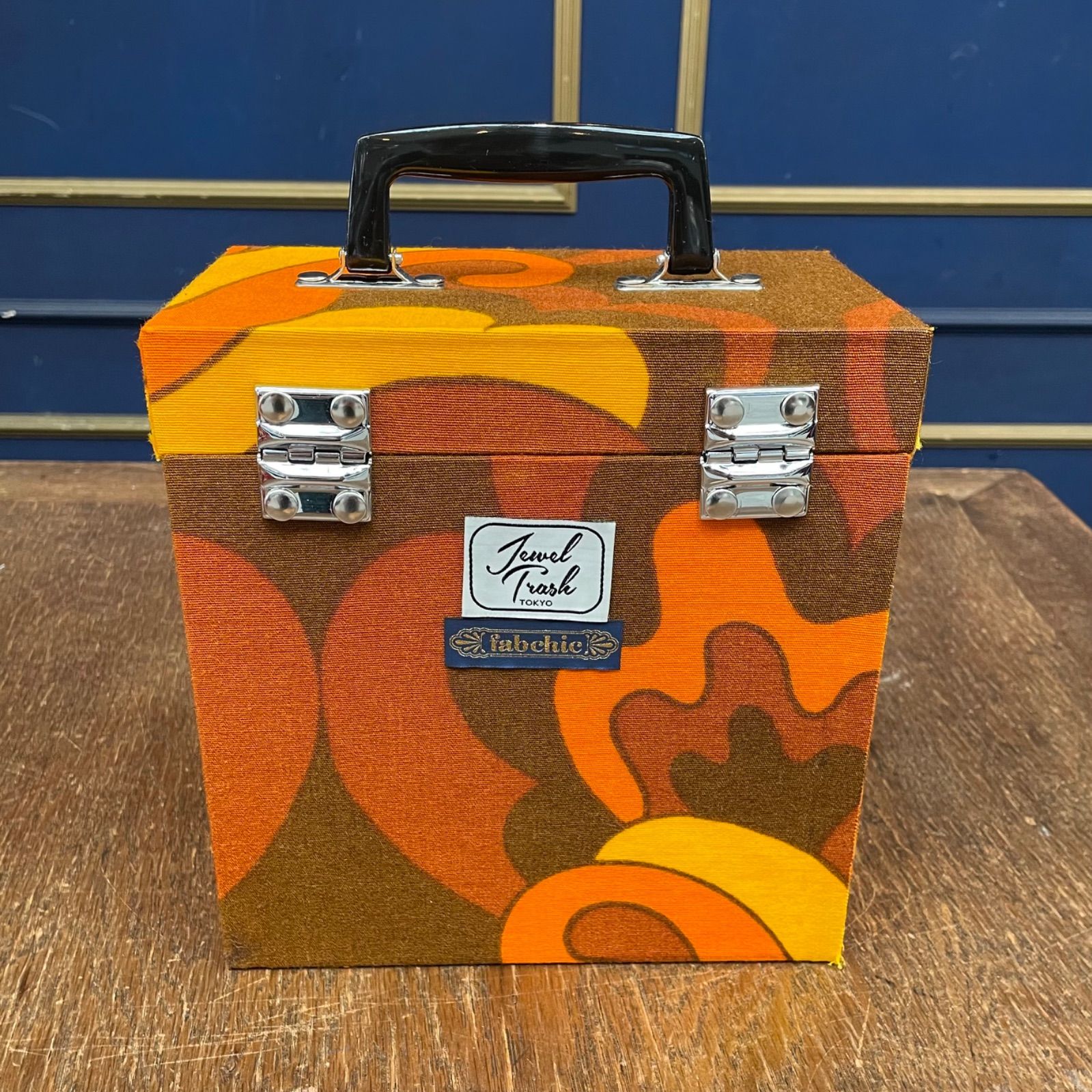 jewel trash×fab chic EP 7インチ レコードケース ハンドルブラック 収納ボックス キャリーバッグ モッズ 昭和 レトロ DJ 60年代 70年代