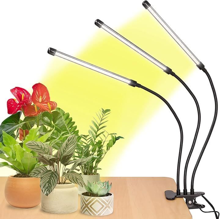 BSG産業 植物育成ライト 日光色 LED 日本ブランド 植物用 クリップライト スタンド付き 3ヘッド 360度調整アーム 調光機能/切替機能/タイマー機能(黒色)