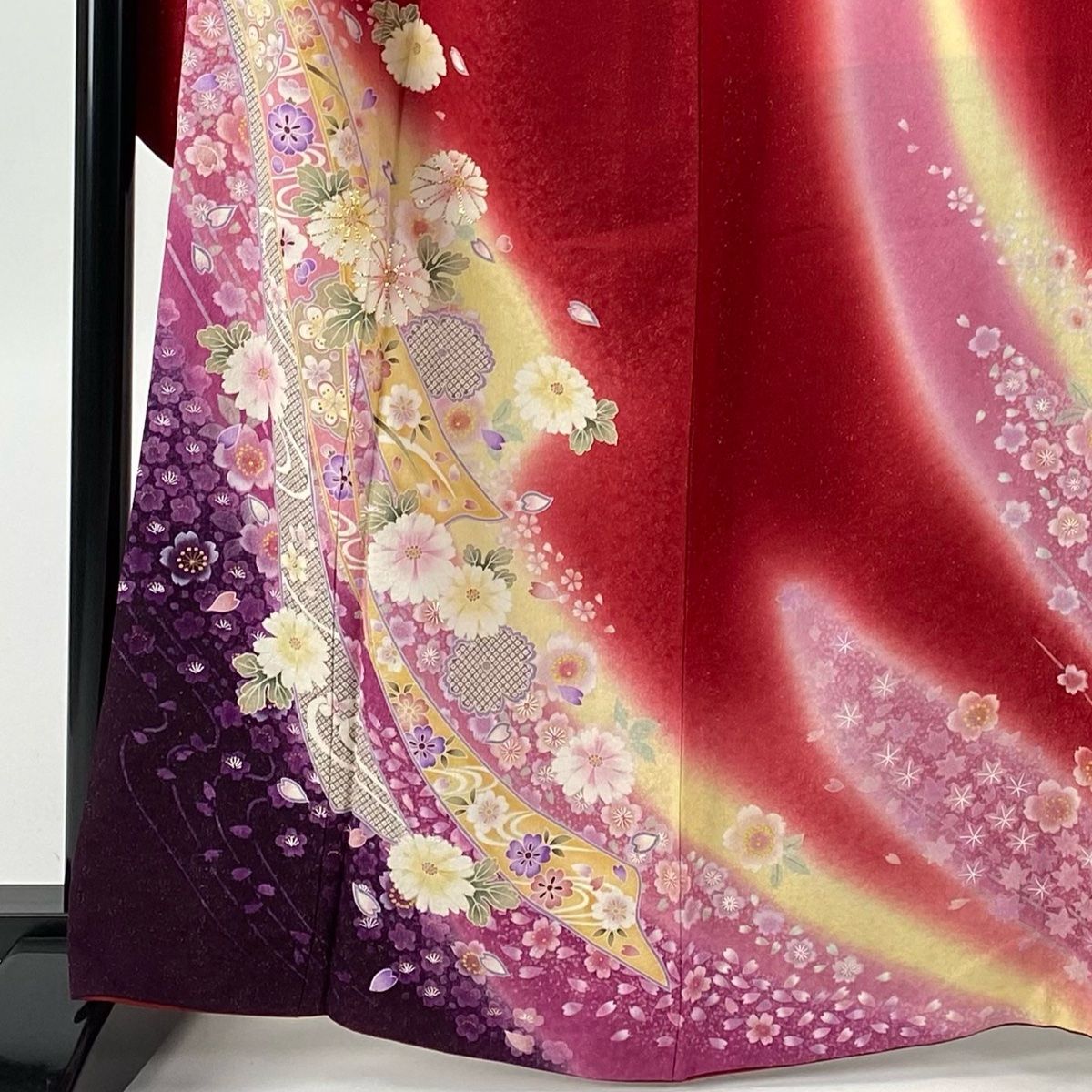 美品 桜模様 ピンク色 銀通し 金彩 袷 正絹 成人式 振袖 着物 02