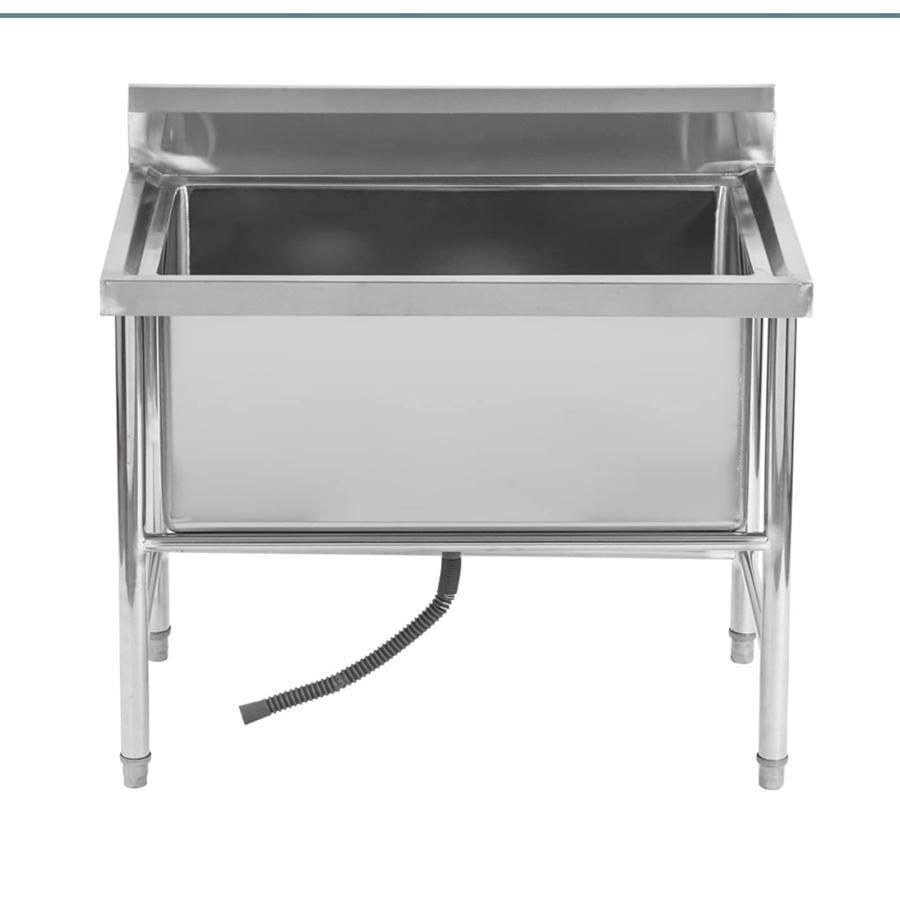 品質保証 自立型ユーティリティシンク業務用厨房ステンレスシンク バックスプラッシュ付き40CM深型ダイニングシングルシンク 屋外調理用大容量シンク ガレージスクール