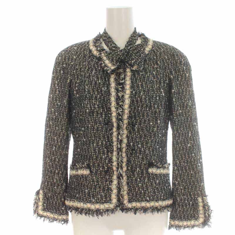 シャネル CHANEL ツイードジャケット ノーカラージャケット ウール混  