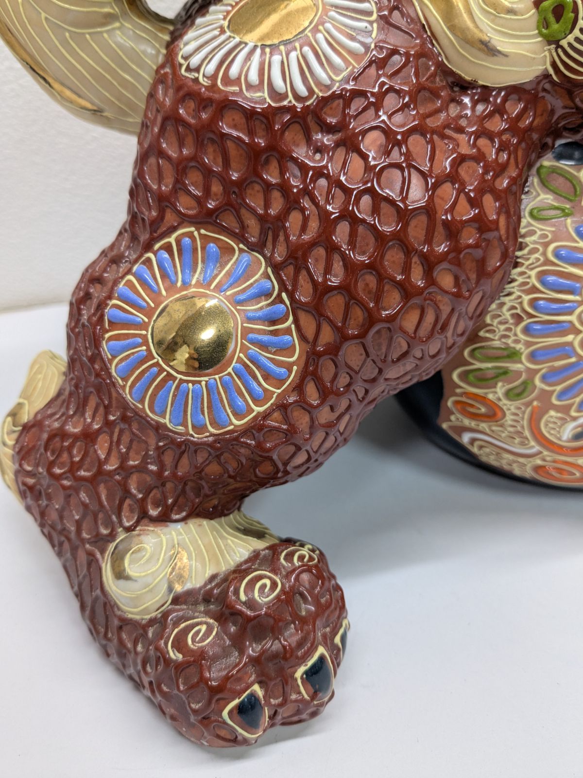 唐獅子 玉乗り獅子 狛犬 魔除け 九谷焼 時代物 九谷焼 金彩 色絵 狛犬