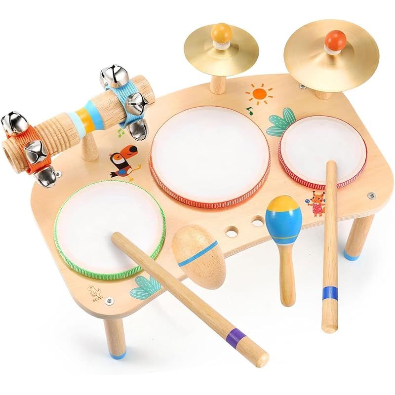 OATHX キッズドラムセット - 11 で 1 楽器 幼児用 赤ちゃん 就学前教育用音楽玩具 モンテッソーリおもちゃ 幼児ドラムセット 打楽器 音楽玩具 子供 男の子 女の子への誕生日プレゼント対象年齢1-6歳 0