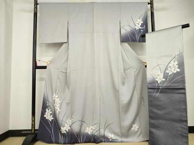 平和屋着物○訪問着 螺鈿 枝花文 暈し染め 金彩 正絹 逸品