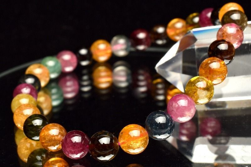 1点物】透過性ありマルチカラー MIXトルマリン 6mm ブレスレット
