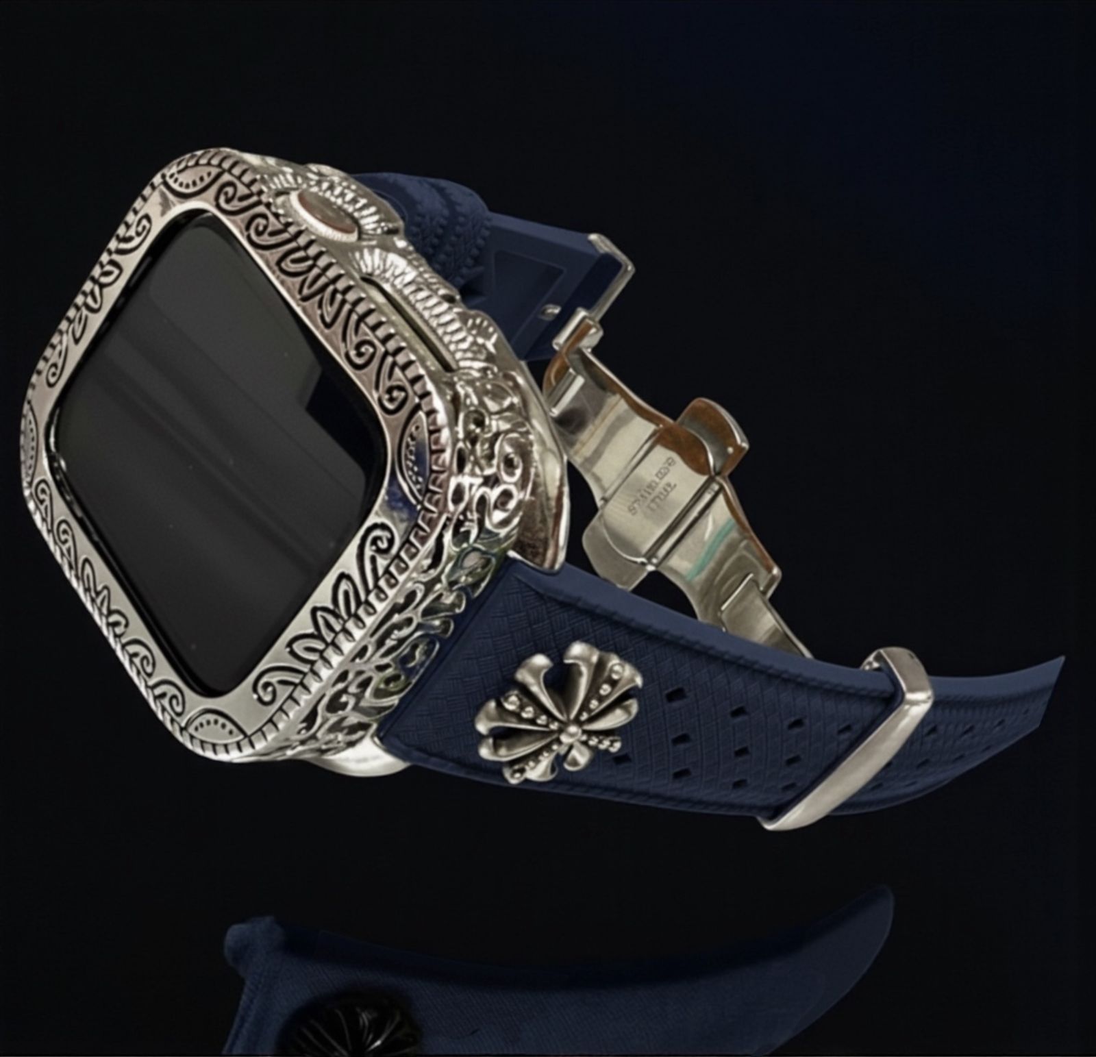 AppleWatchカスタム フッ素ラバー バンド 彫刻カバー ケース アップル 
