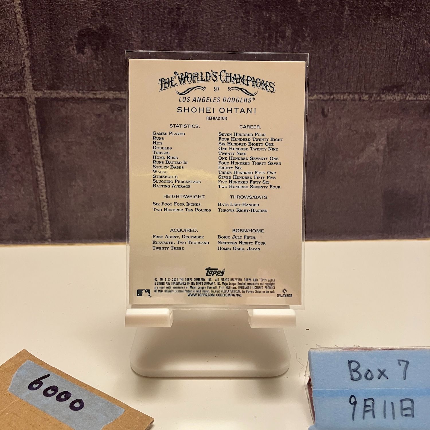 2024 Topps Allen & Ginter 大谷翔平 ロサンゼルスドジャース The World's Champions カード