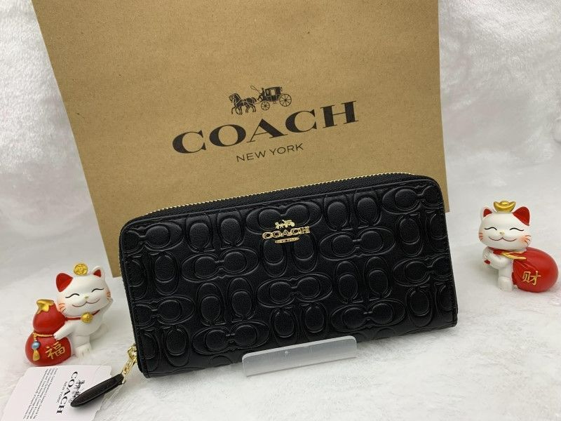 COACH 財布 コーチ 長財布 エンボスドレザー メンズ ブラック 黒