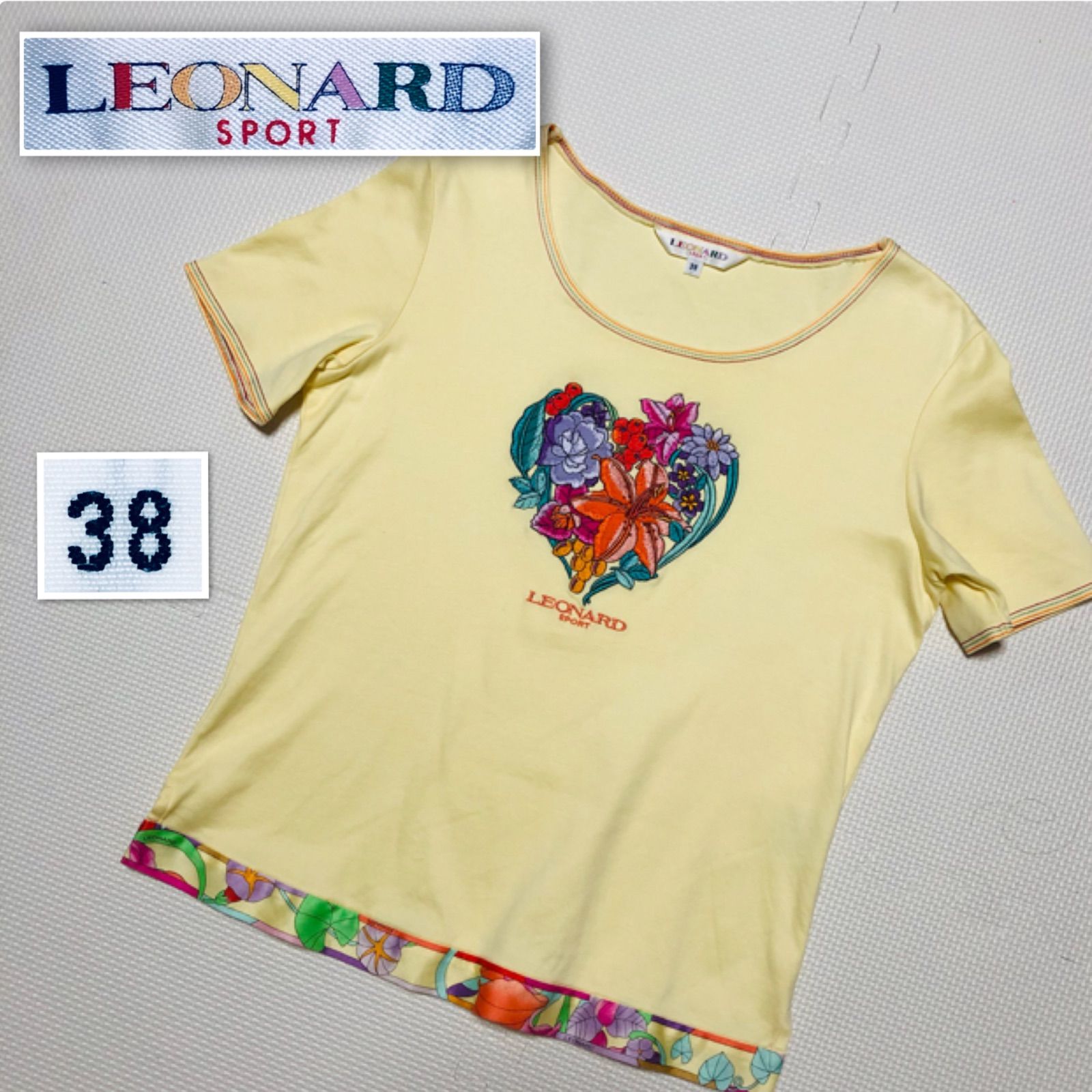 □極美品□LEONARD SPORT レオナールスポーツ 半袖Tシャツ ハートの花