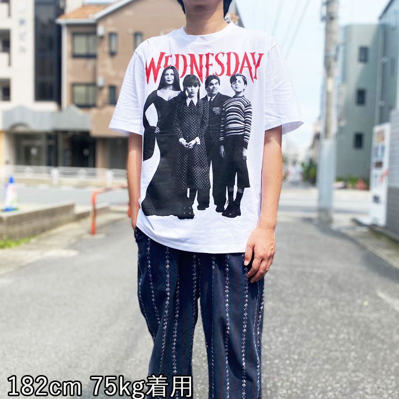 ウェンズデー Tシャツ 半袖 WEDNESDAY アダムス・ファミリー THE Addams FAMILY 両面プリント テレビドラマ メンズ XL 相当 ビッグサイズ ホワイト