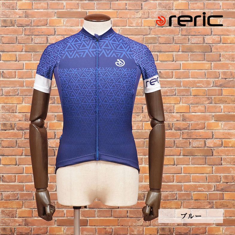 春夏/reric/Lサイズ/日本製 サイクル ジャージ 吸水速乾 透湿 UV ASTERIA＆マグヌスメッシュ 幾何学 半袖 新品/青/ブルー/ib287/