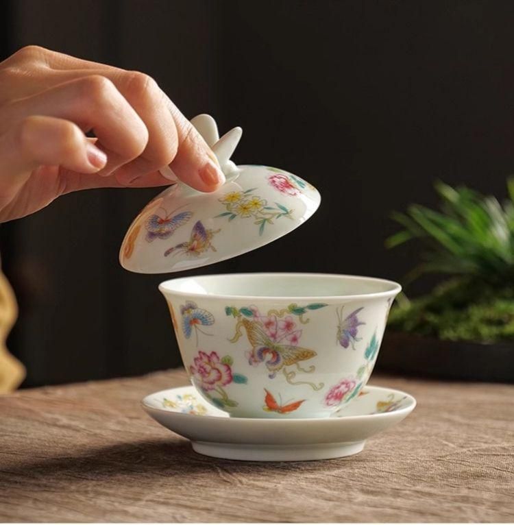 中国茶器 青花釉下寿桃三才蓋碗 茶器 茶碗 景徳鎮 未使用品 中国茶器 青花釉下寿桃三才蓋碗 茶器 茶碗 景徳鎮 未使用品