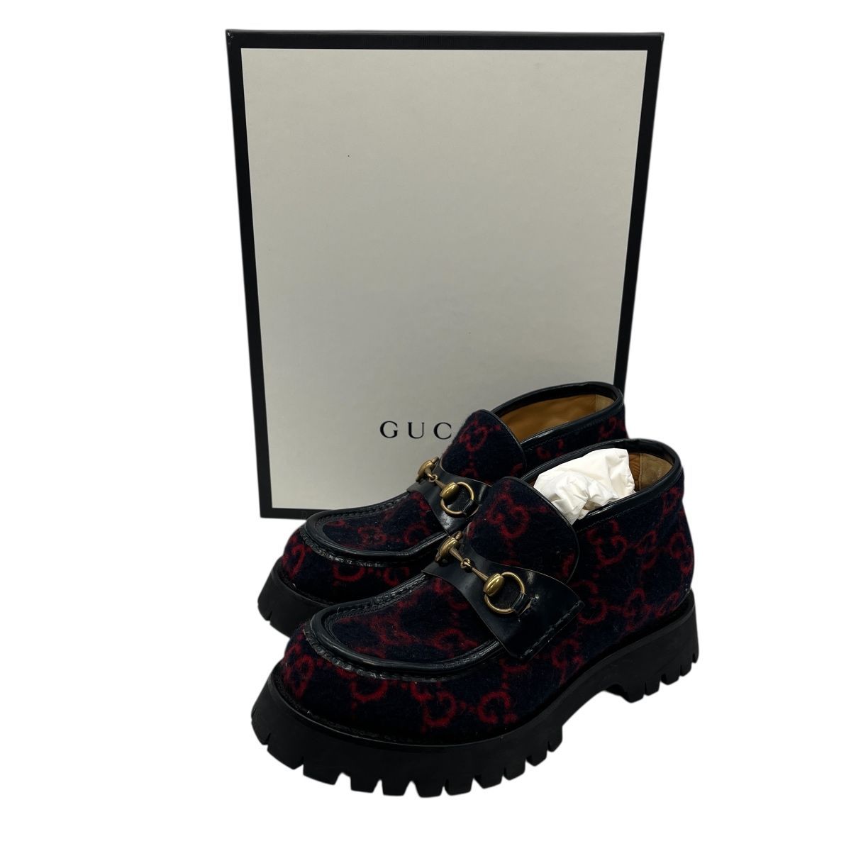 ♪2704 GUCCI グッチ ブーツ ウールホースビットローファー 6 1/2 