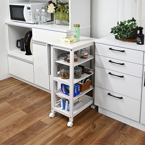 キッチンワゴン 片バタワゴン 約高さ85cm ホワイト 3段階 高さ調節可 キャスター付き キッチン収納 組立品