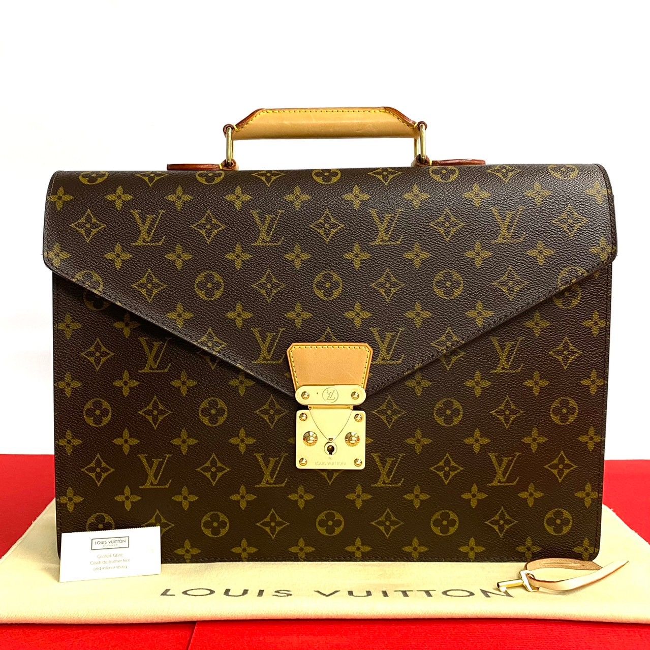 未使用保管品 袋付 LOUIS VUITTON ルイヴィトン セルヴィエット コンセイエ モノグラム レザー 本革 ビジネスバッグ ハンドバッグ 茶 18623